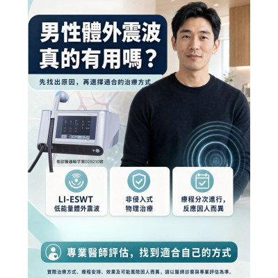 低能量體外震波技術 男性健康諮詢門診 隱密門診空間 讓諮詢更加安心自在